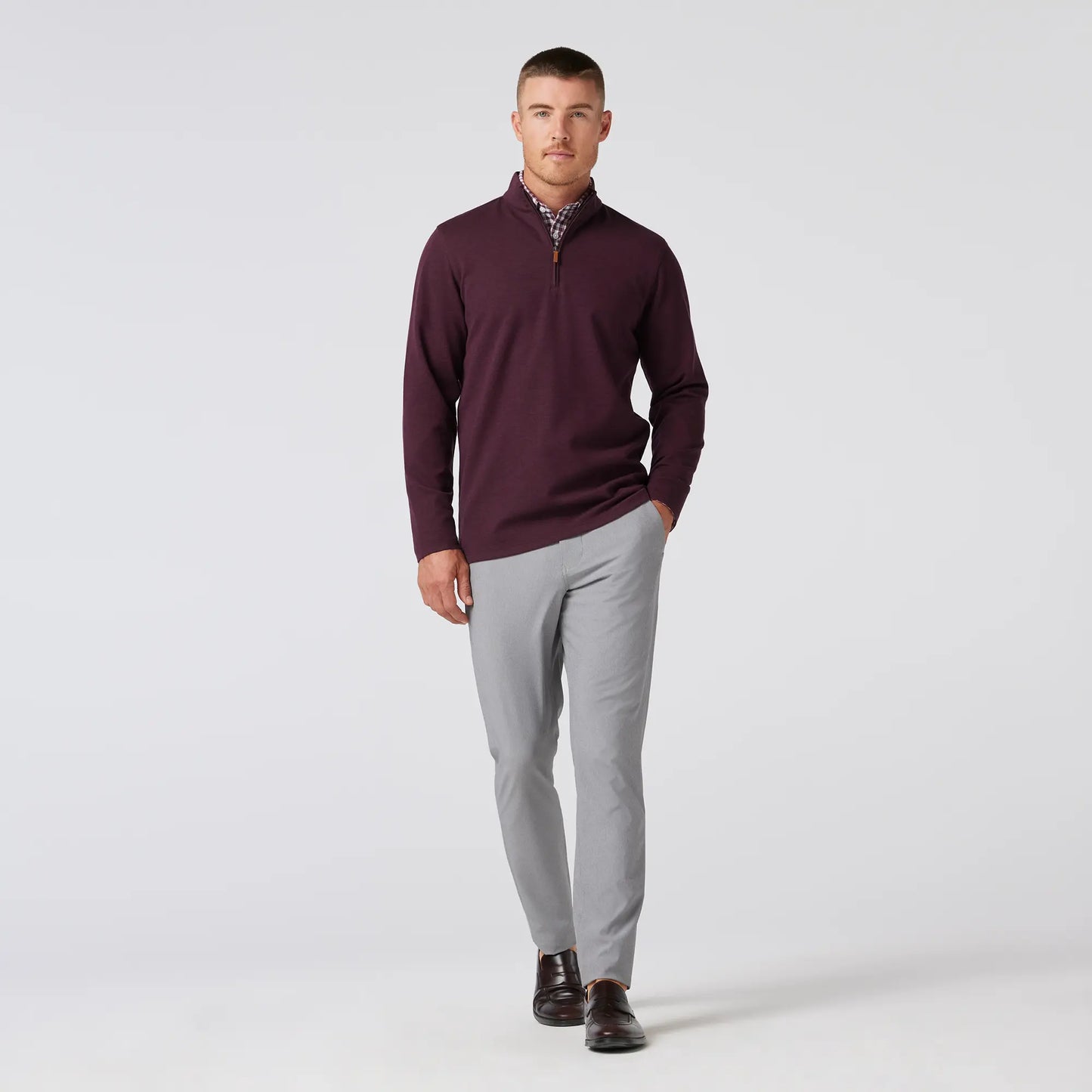 Mizzen + Main - KPI Quarter Zip - Wine Heather Medium Regular