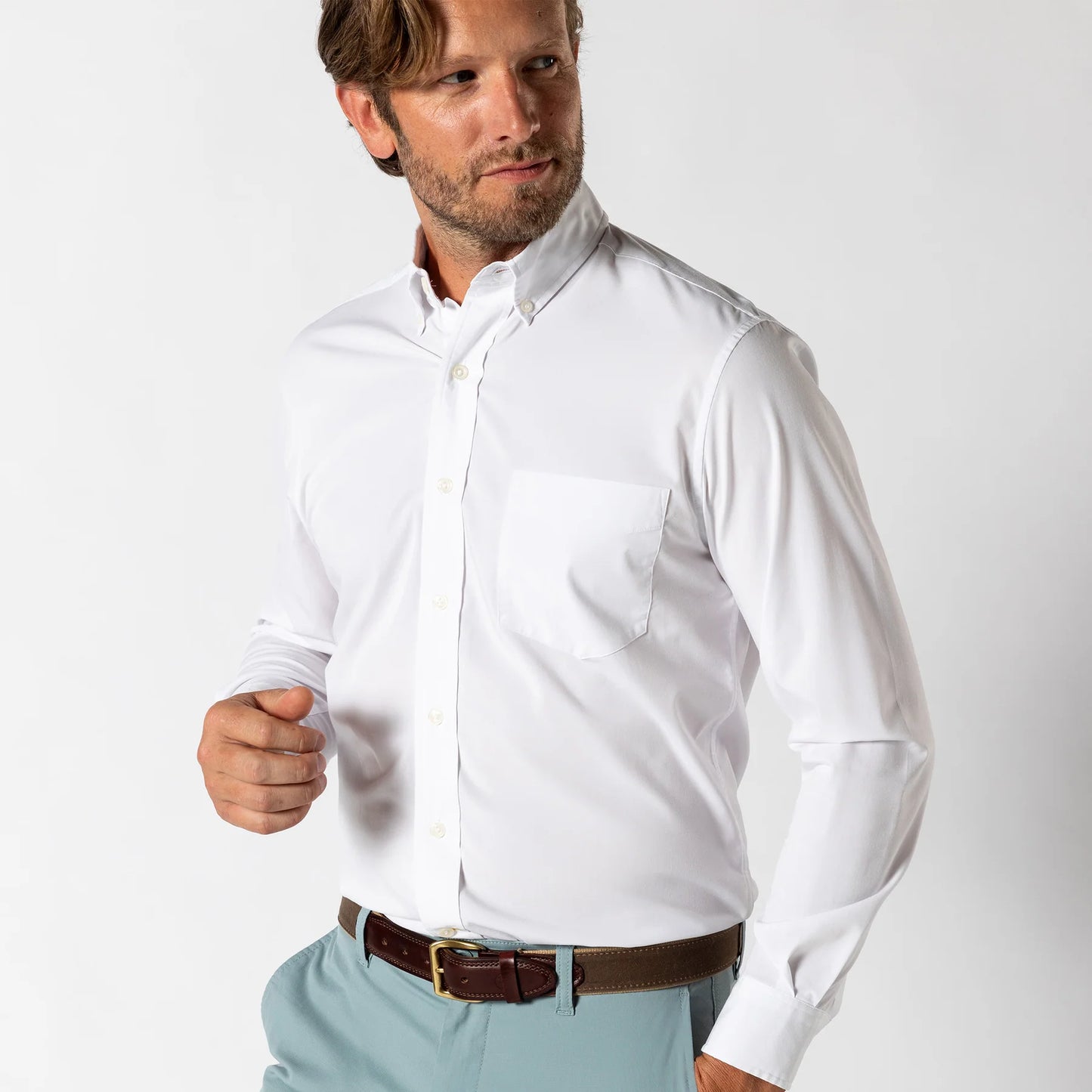 Duckhead - Long Sleeve Performance Poplin Sports Shirt - Boyce Solid - White