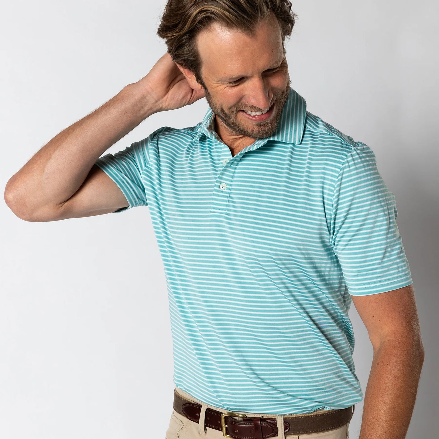 Duckhead - Long Drive Performance Polo - Davis Stripe - Marine Blue