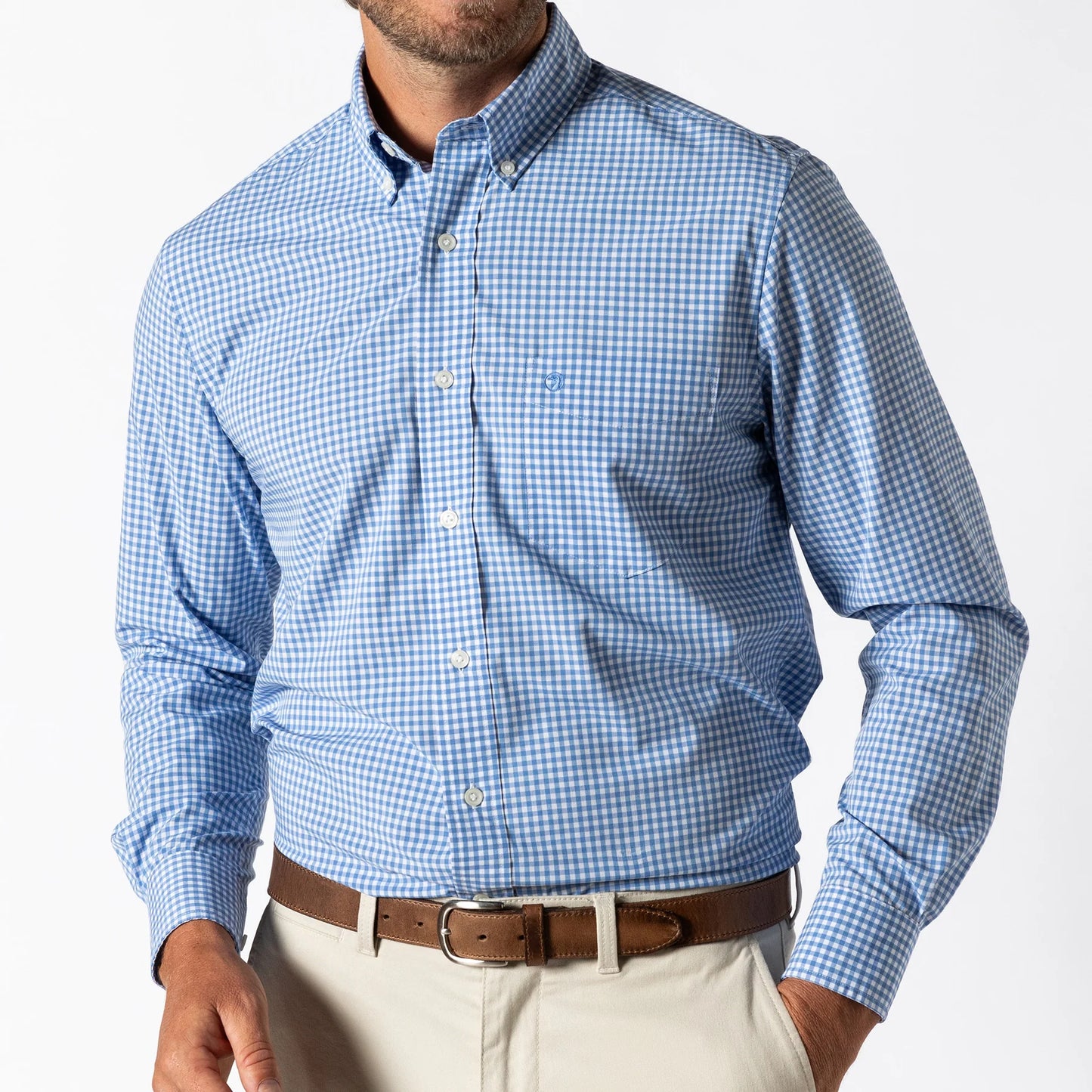 Duckhead - Long Sleeve Performance Poplin Sport Shirt - Walton Gingham - Lake Blue