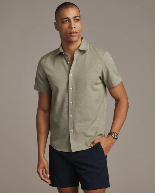 Rhone - Linen- Blend Short Sleeve Shirt - Green Sage