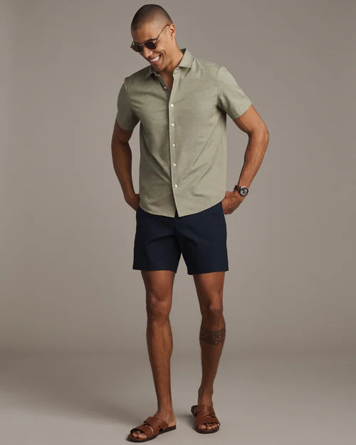 Rhone - Linen- Blend Short Sleeve Shirt - Green Sage