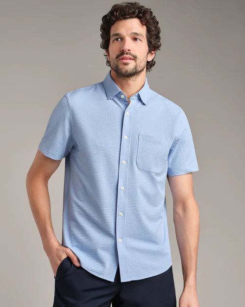 Rhone - Commuter Seersucker Short Sleeve Button Down - Light Blue