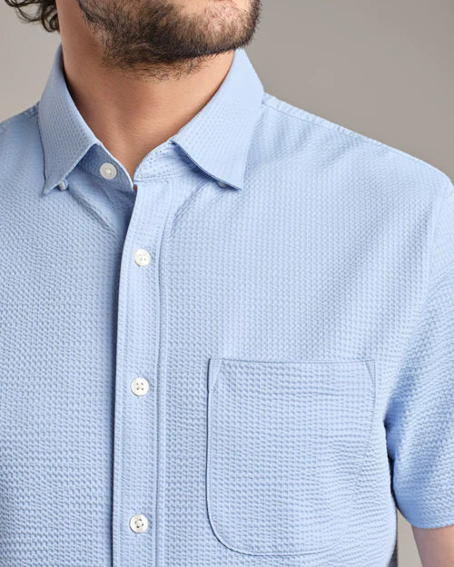 Rhone - Commuter Seersucker Short Sleeve Button Down - Light Blue