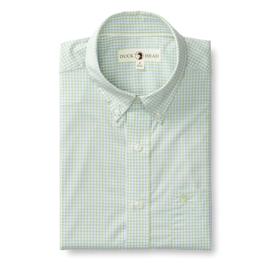 Duckhead - Long Sleeve Performance Poplin Sport Shirt - Mitchell Gingham - Pear Green
