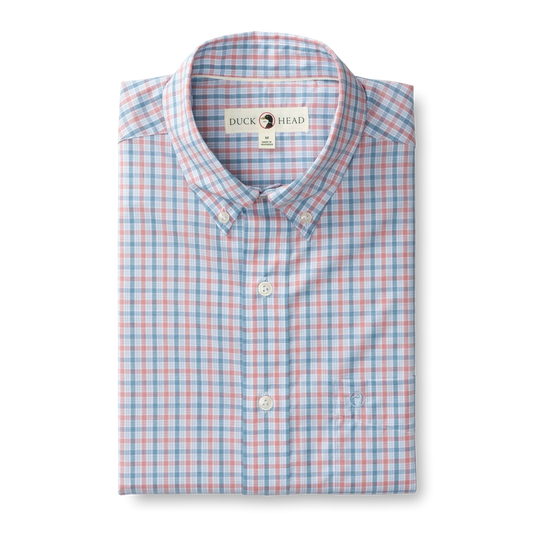 Duckhead - Long Sleeve Performance Poplin Sport Shirt - Trent Plaid - Sunwashed Red