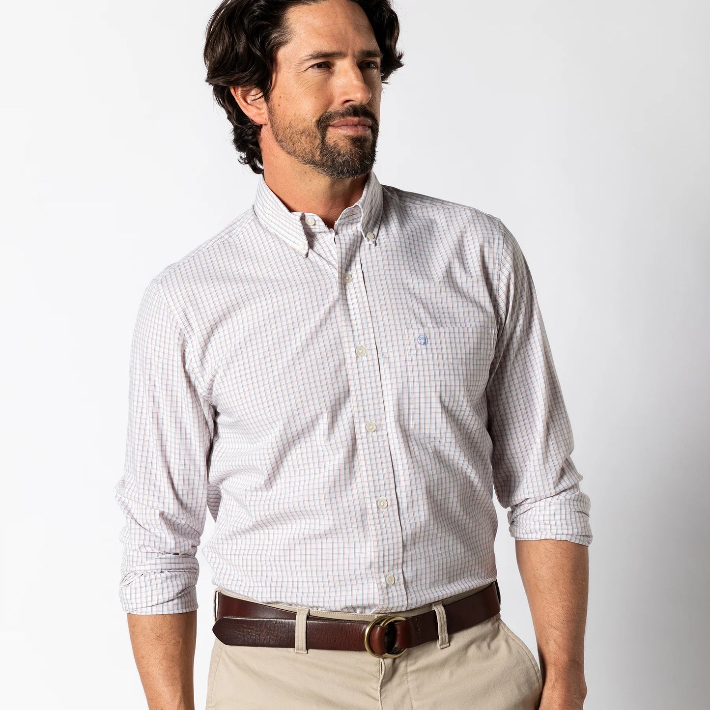 Duckhead - Long Sleeve Performance Poplin Sport Shirt - Casey Plaid - Copper Tan