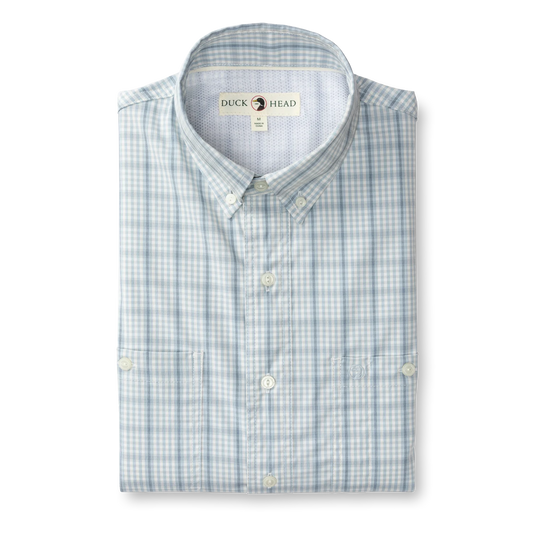 Duckhead - Long Sleeve Performance Poplin Guide Shirt - Dover Plaid - Light Blue