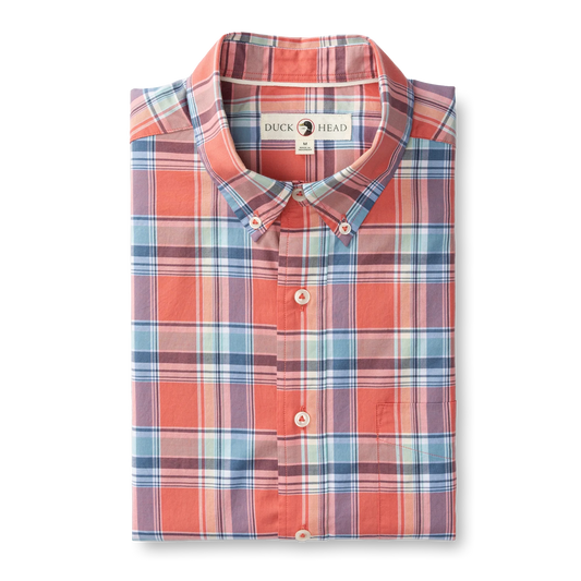 Duckhead - Long Sleeve Cotton Twill Sport Shirt - Boone Plaid - Sunwashed Red