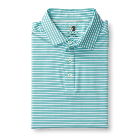Duckhead - Long Drive Performance Polo - Davis Stripe - Marine Blue
