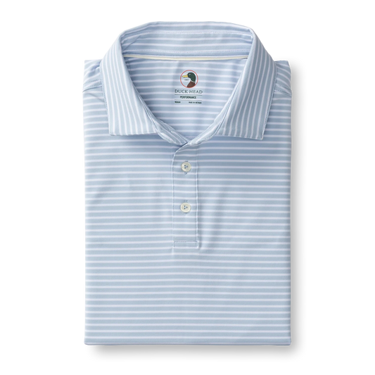 Duckhead - Long Drive Performance Polo - Davis Stripe - Light Blue