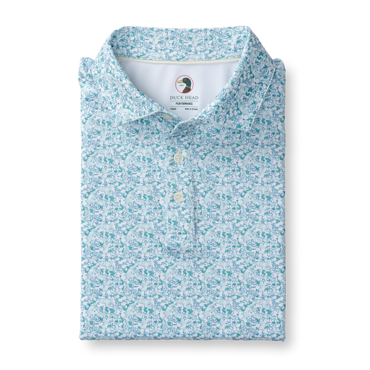 Duckhead - Long Drive Performance Polo - Canopy Floral Print - Pastel Blue