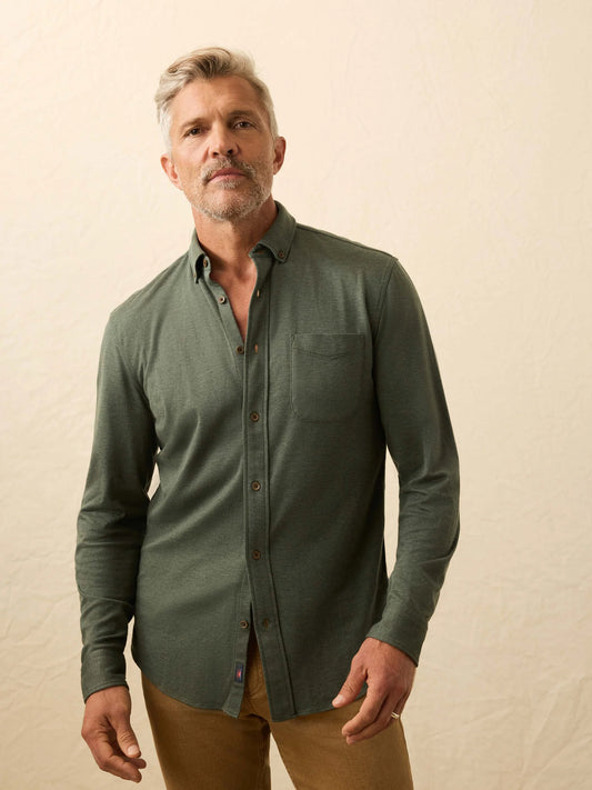 Faherty - Coastline Knit Shirt - Forest Heather Twill