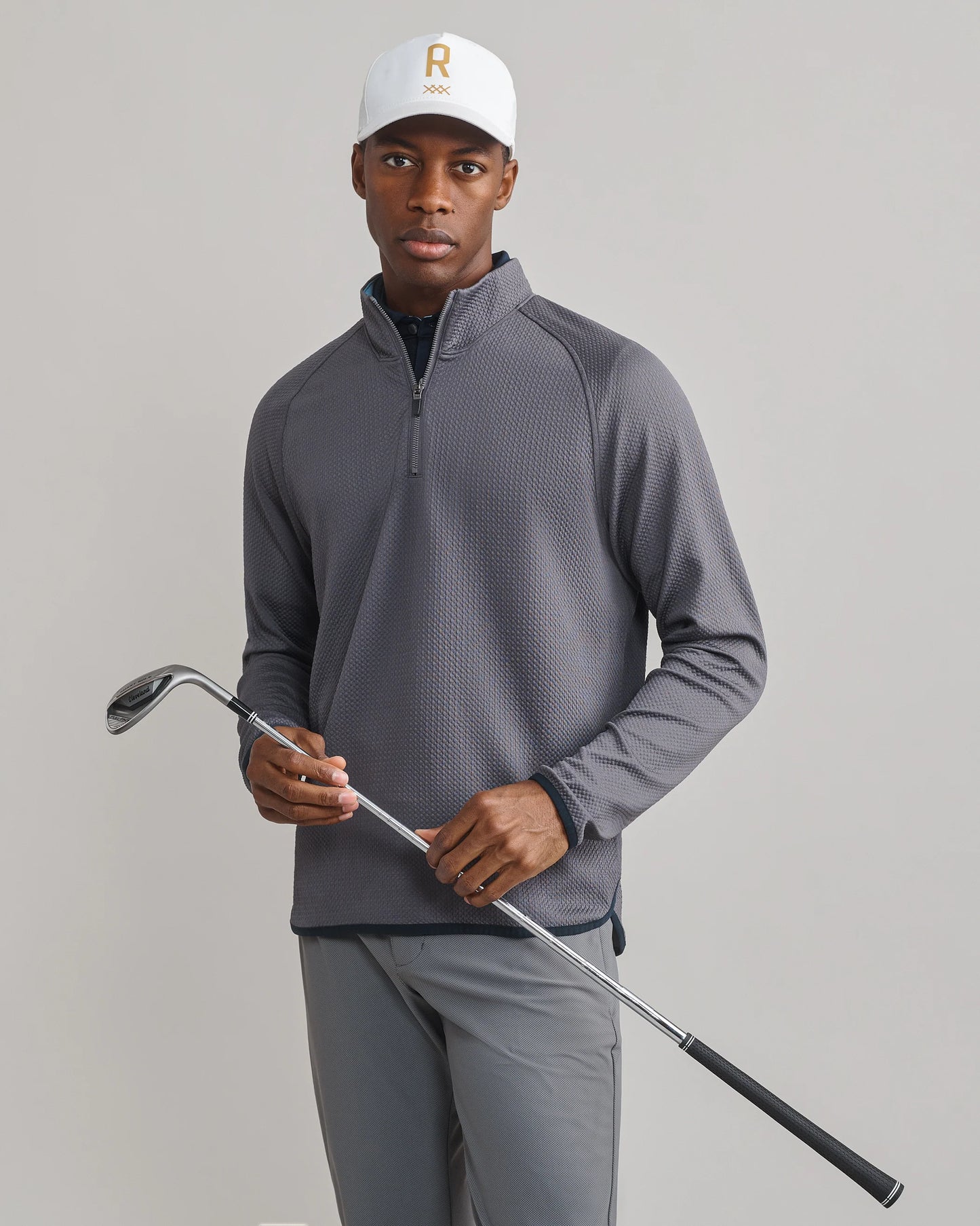 Rhone - Founder's Golf 1/4 Zip - Gravel/True Navy