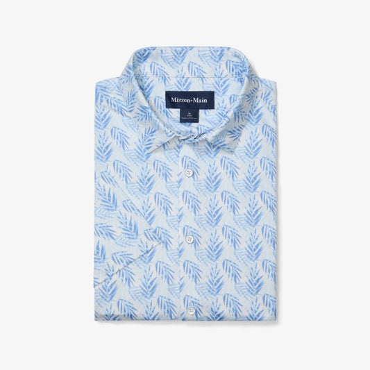 Mizzen + Main - Halyard Short Sleeve Shirt - Light Blue Palm