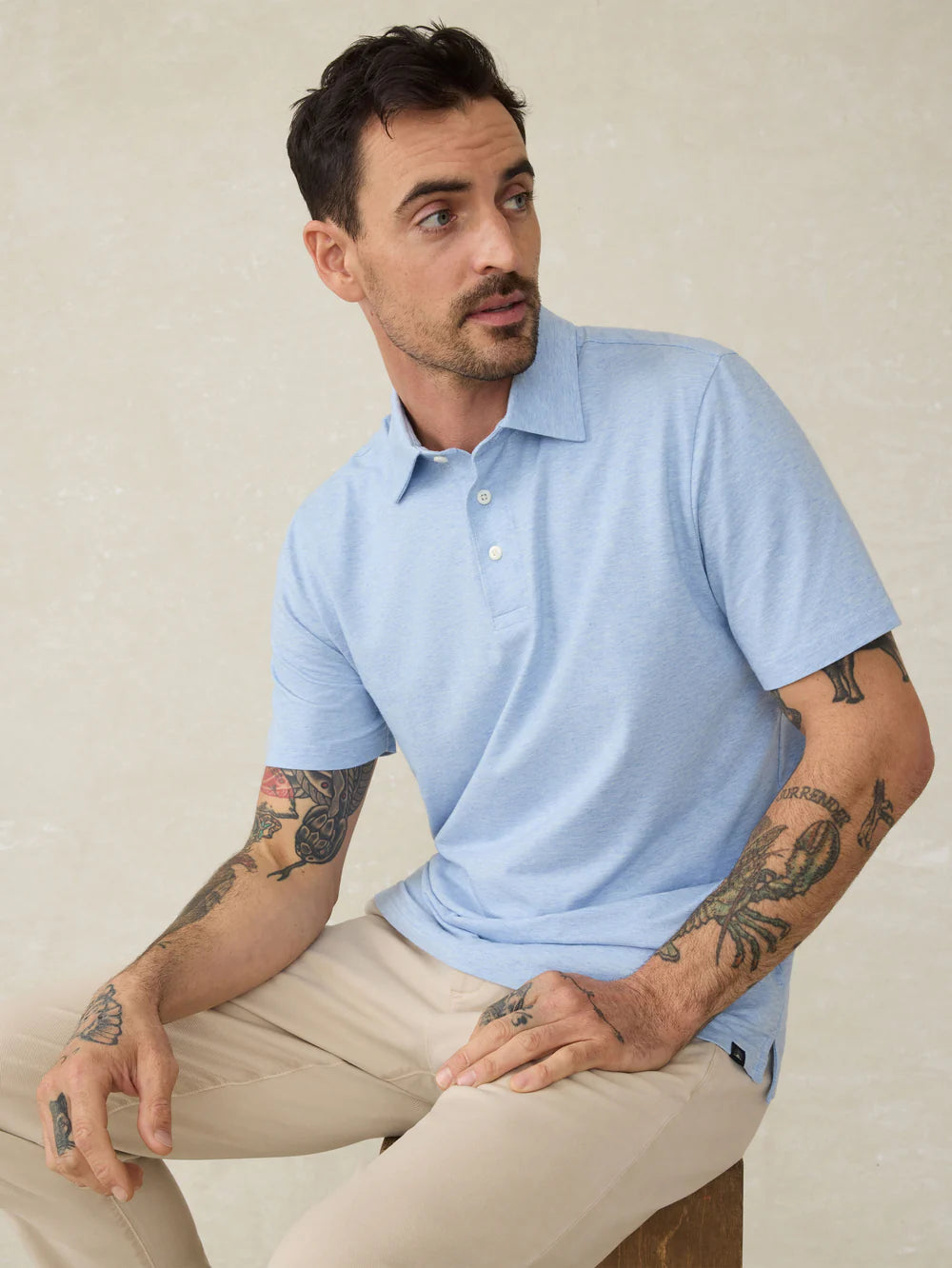 Faherty - Short Sleeve Movement Polo - Cardiff Blue Heather