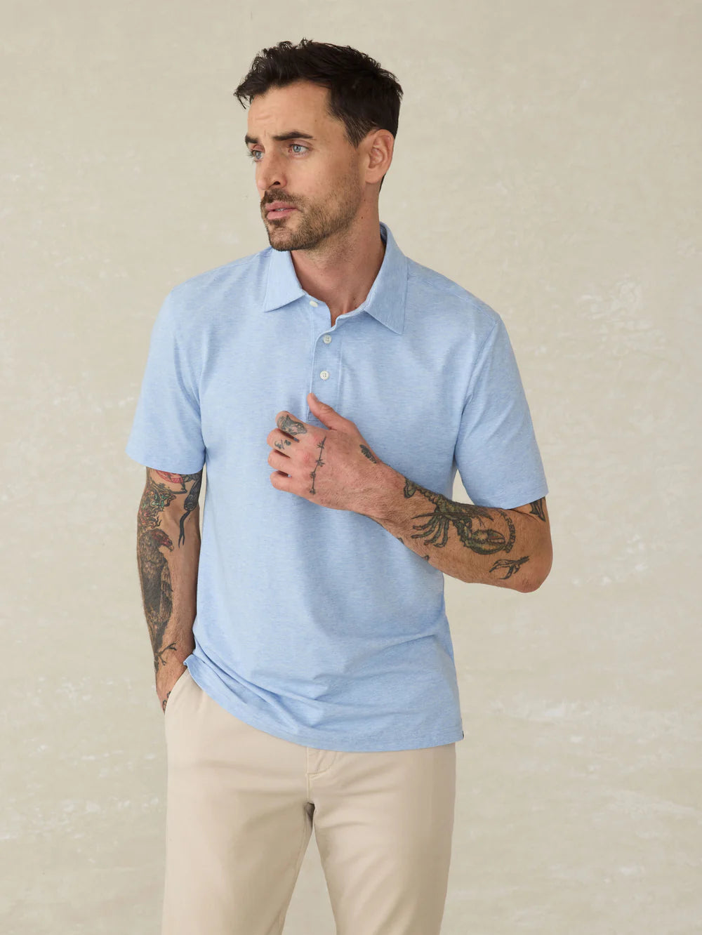 Faherty - Short Sleeve Movement Polo - Cardiff Blue Heather