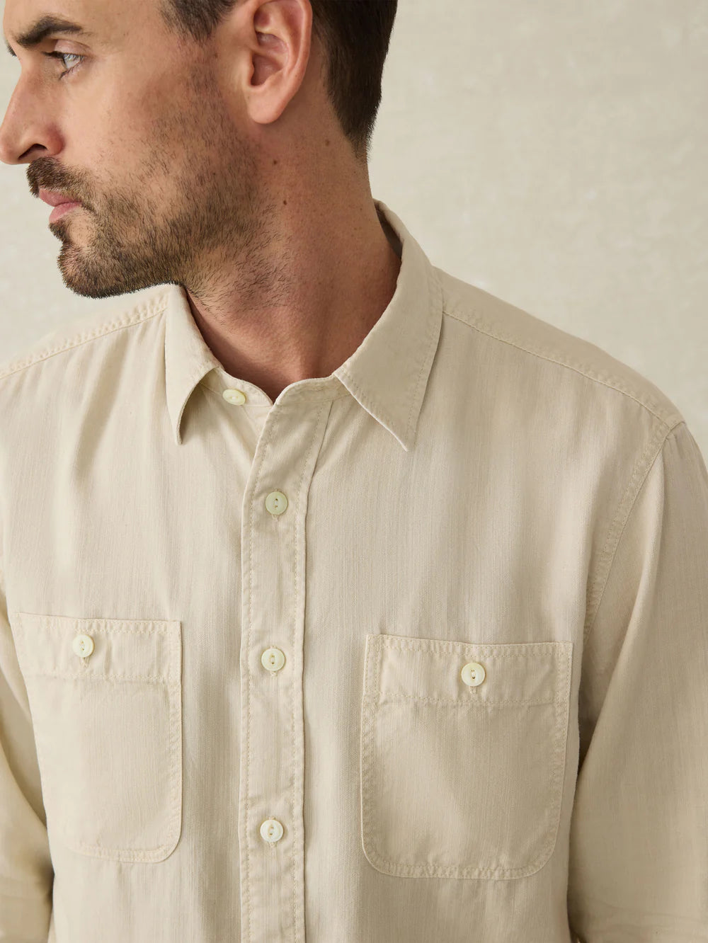 Faherty - The Tried & True Chambray Workshirt - Coastal Cream