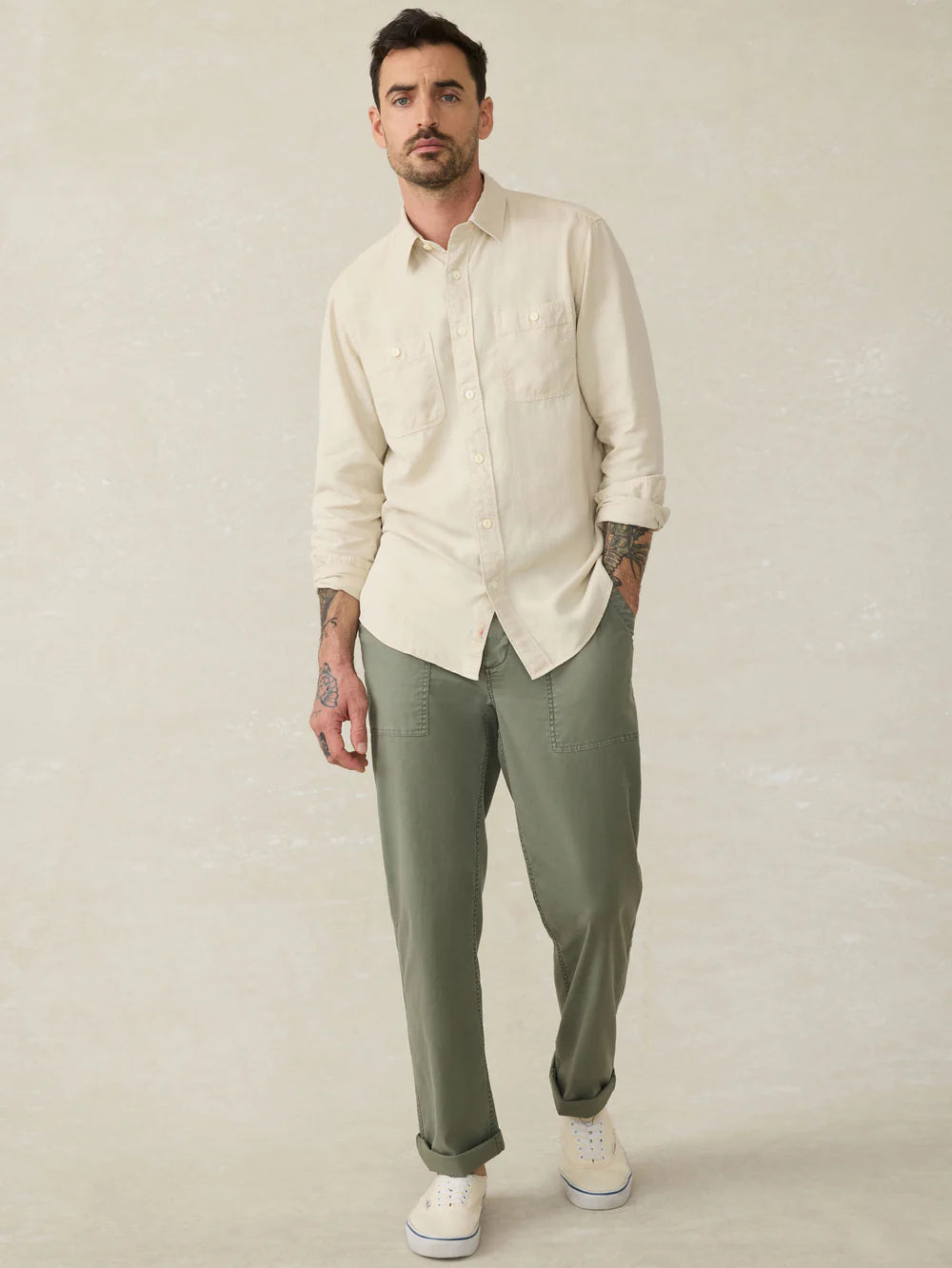 Faherty - The Tried & True Chambray Workshirt - Coastal Cream