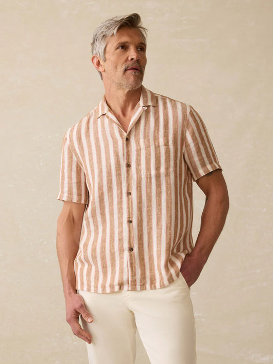 Faherty - Short-Sleeve Palma Linen Camp Shirt - Sienna Valley Stripe