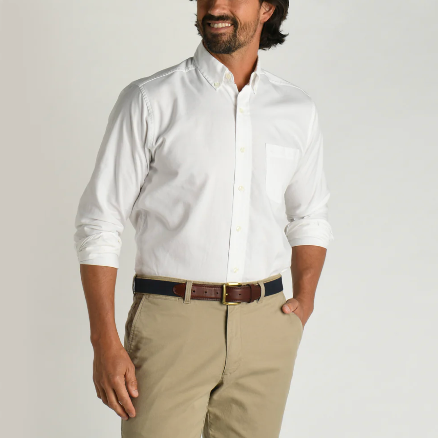 Duck Head - Long Sleeve Cotton Oxford Shirt- Morris Solid - White
