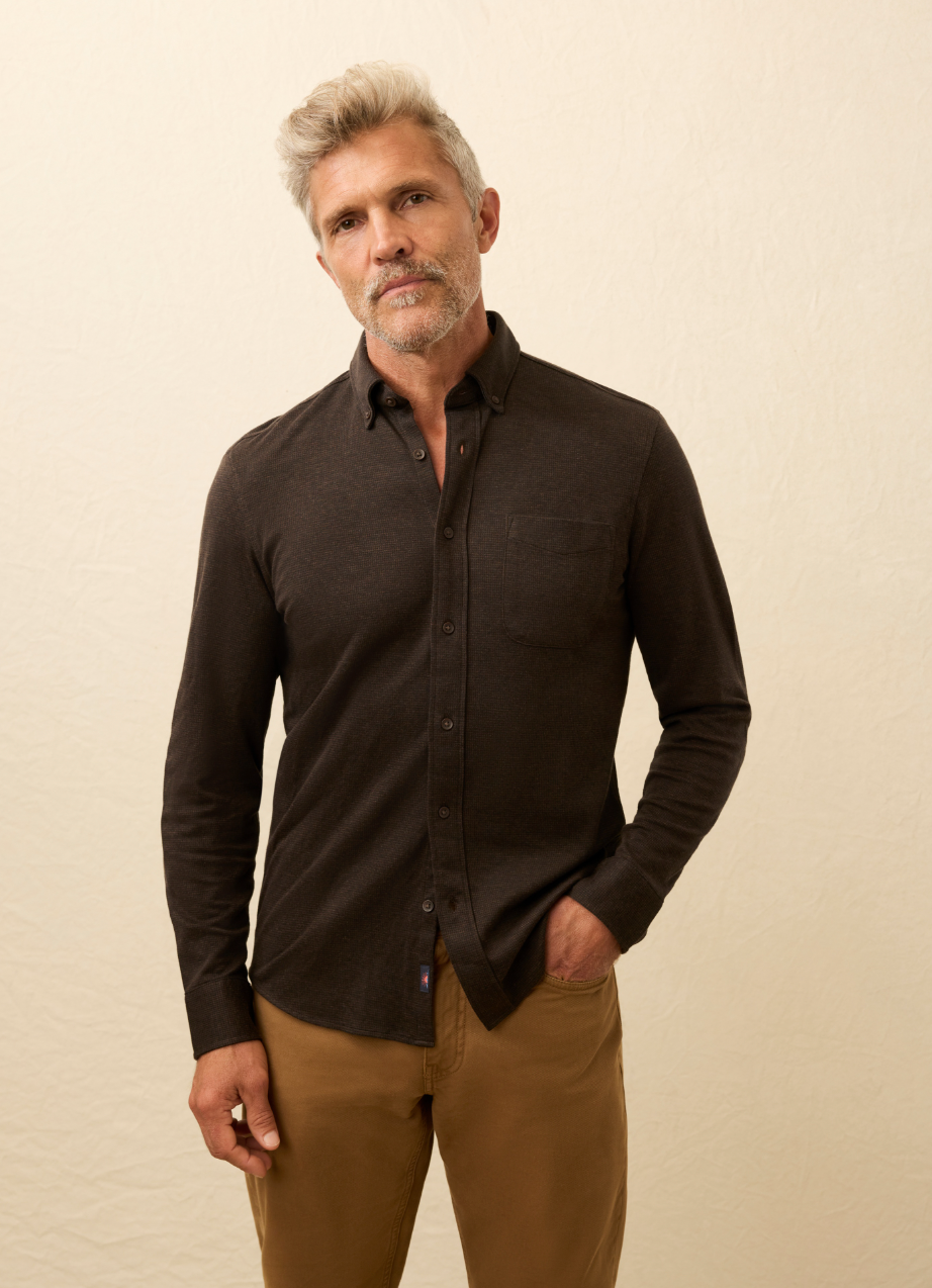 Faherty - Coastline Knit Shirt - Bear Mountain Houndstooth