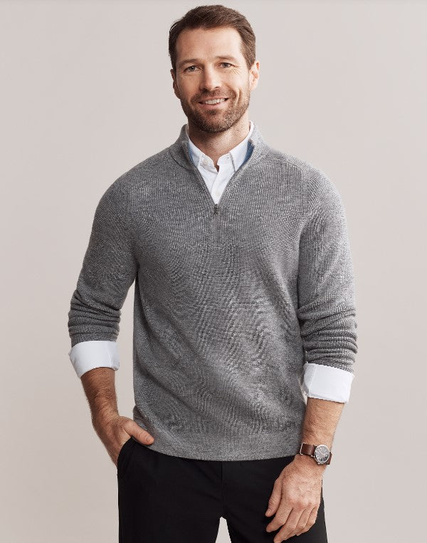 Rhone - Walden Waffle Knit 1/4 Zip Sweater - Light Gray Heather