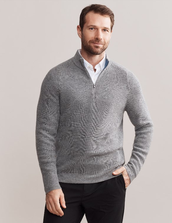 Rhone - Walden Waffle Knit 1/4 Zip Sweater - Light Gray Heather