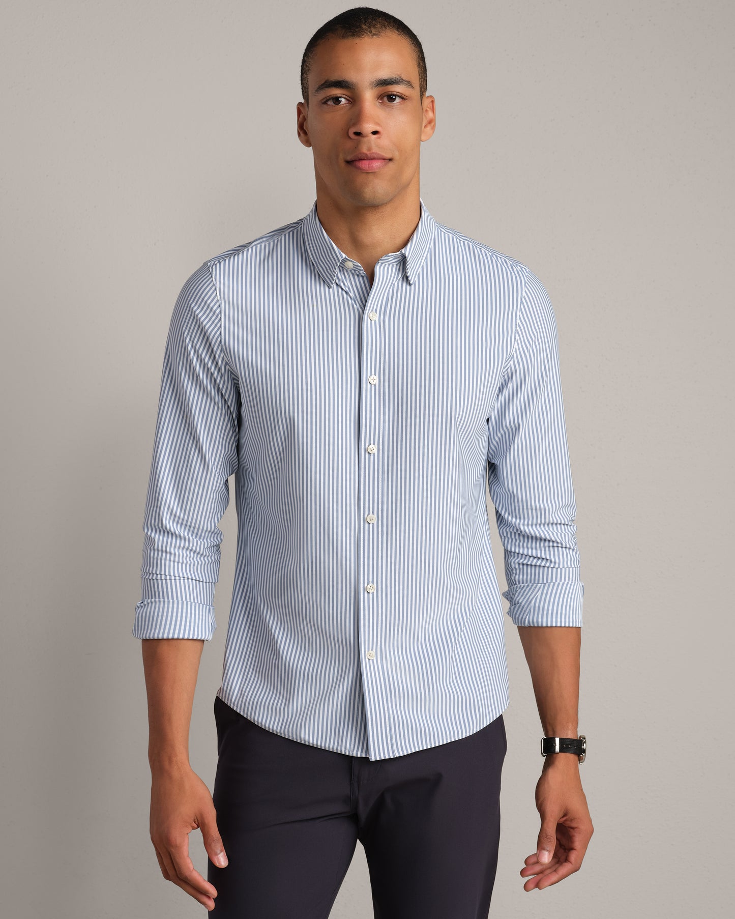 Rhone - Commuter Shirt Slim Fit - Dark Blue Wide Stripe