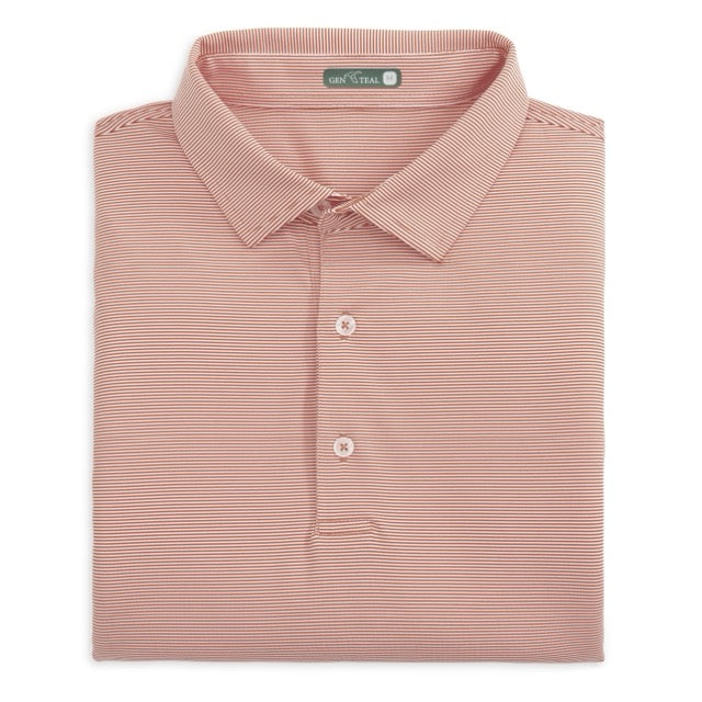Genteal - Club Pinstripe Performance Polo - Burnt Orange