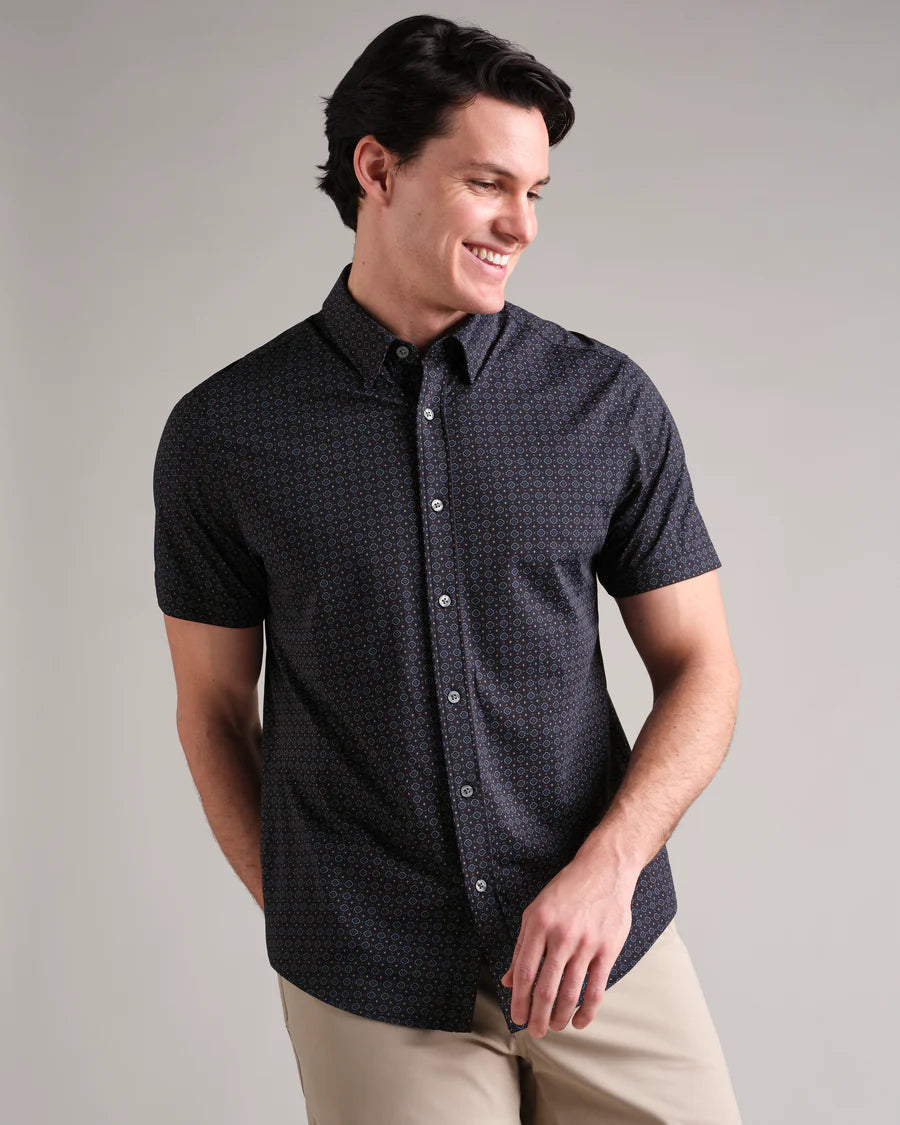 Rhone - Commuter Short Sleeve Button Down - Navy Geo Print