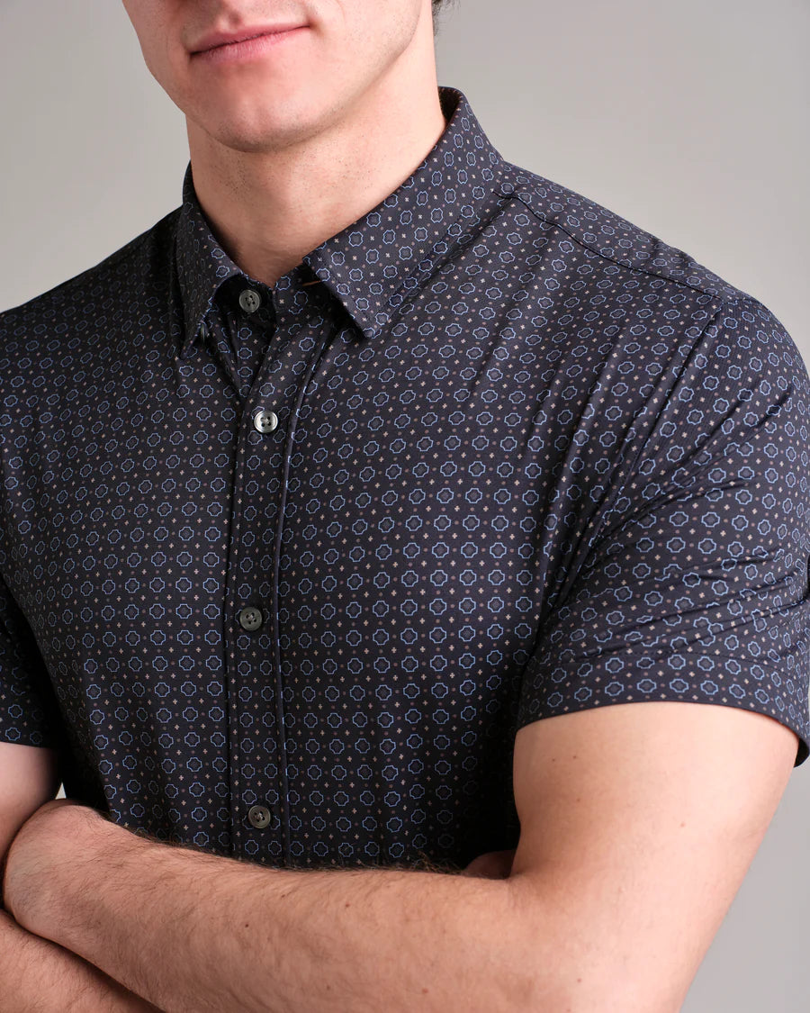 Rhone - Commuter Short Sleeve Button Down - Navy Geo Print