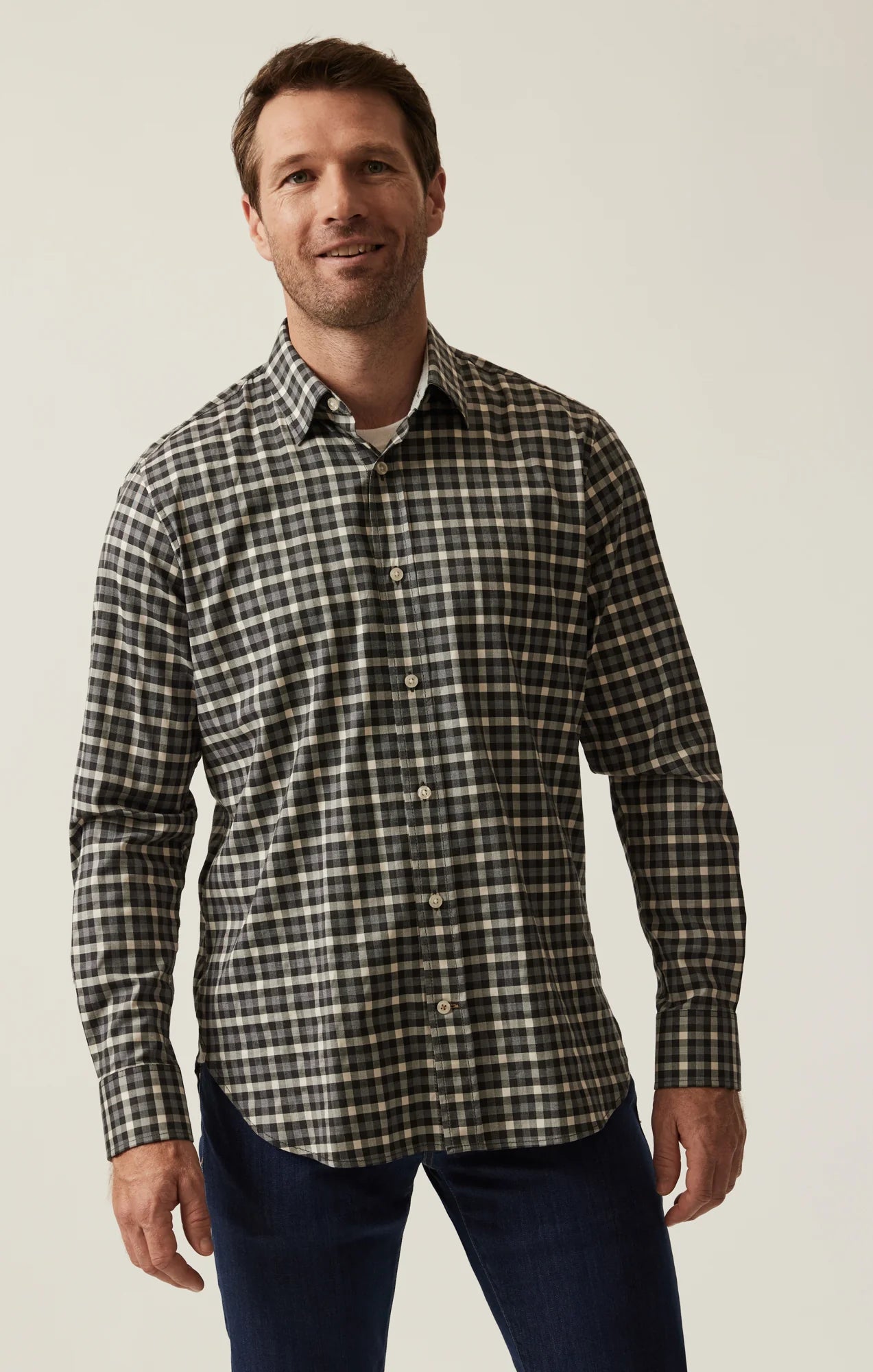 34 Heritage - Gingham Shirt - Grey Melange