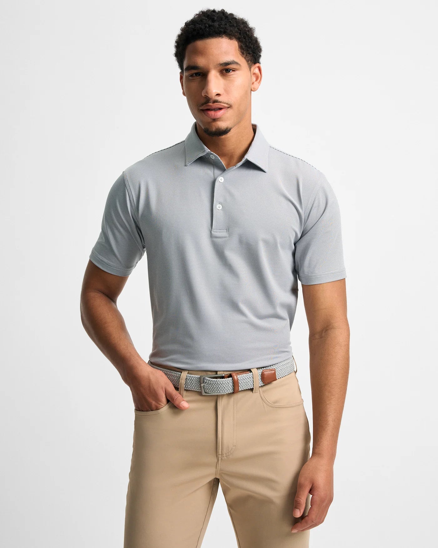 Genteal - Club Pinstripe Polo - Charcoal