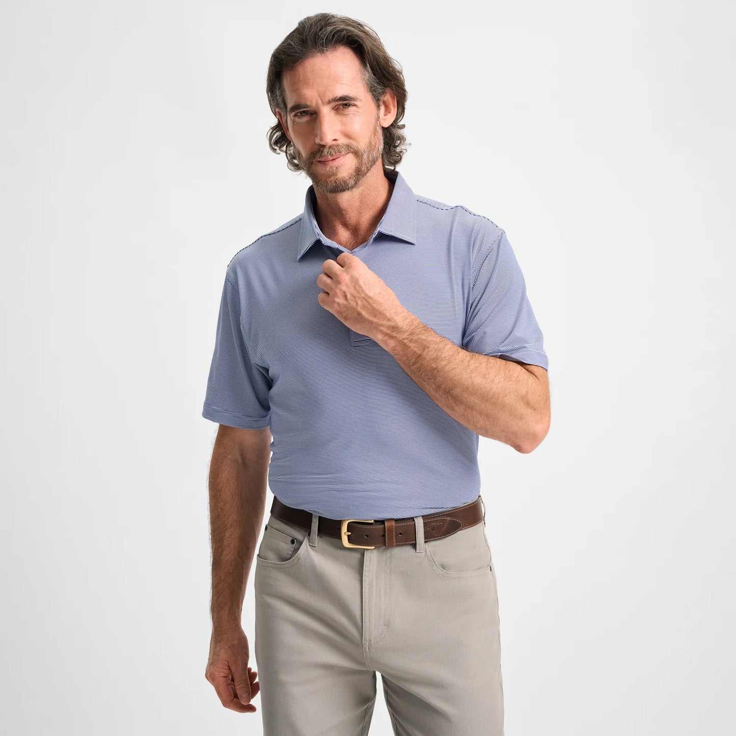 Genteal - Club Pinstripe Performance Polo - Navy