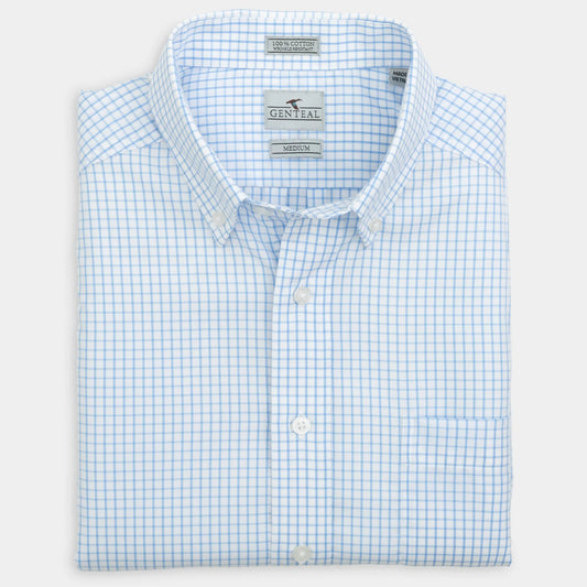 Genteal - Tattersall Cotton Sport Shirt - Light Blue