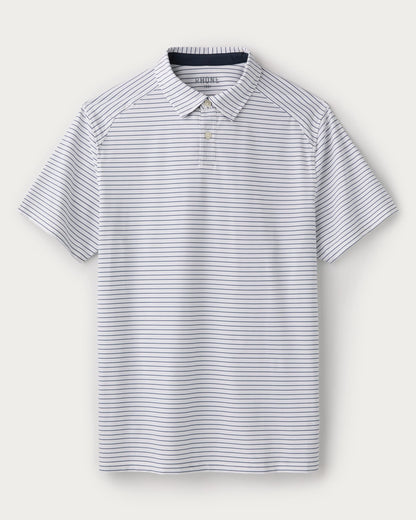 Rhone - Commuter Polo - White/Navy Stripe