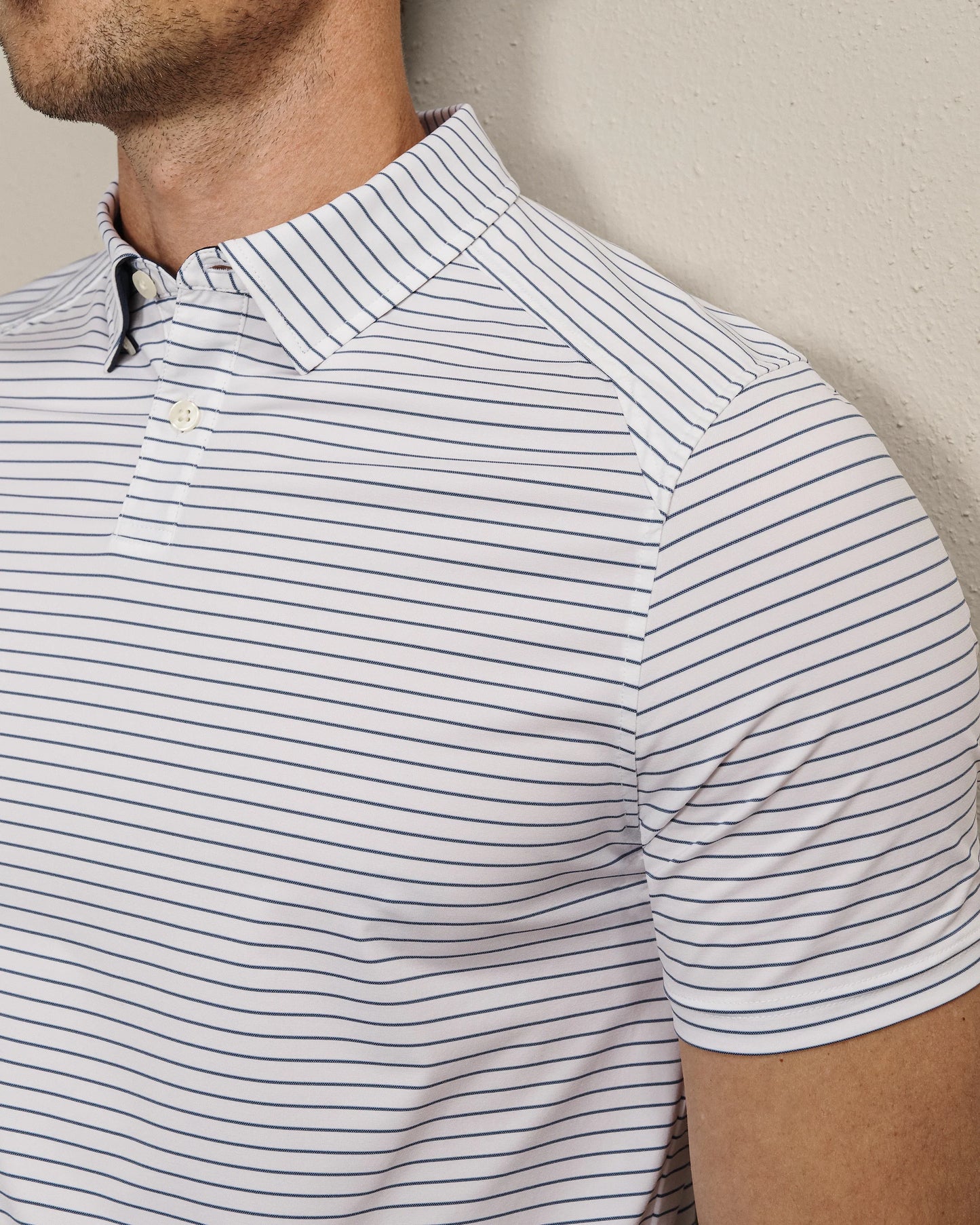 Rhone - Commuter Polo - White/Navy Stripe