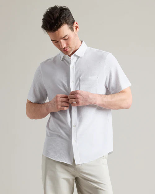 Rhone - Commuter Seersucker Short Sleeve Button Down - White