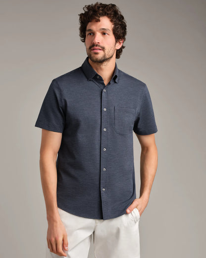 Rhone - Commuter Seersucker Short Sleeve Button Down - Navy Chambray