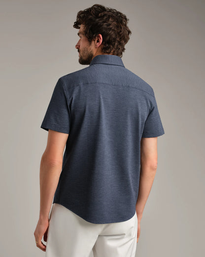 Rhone - Commuter Seersucker Short Sleeve Button Down - Navy Chambray