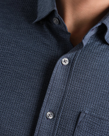 Rhone - Commuter Seersucker Short Sleeve Button Down - Navy Chambray