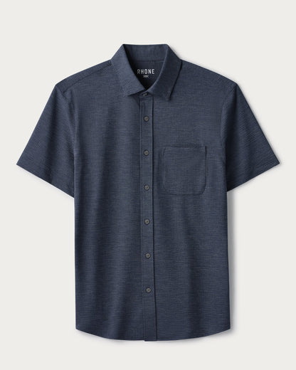 Rhone - Commuter Seersucker Short Sleeve Button Down - Navy Chambray