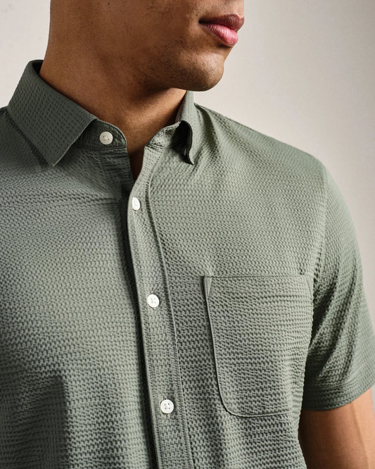Rhone - Commuter Seersucker Short Sleeve Button Down - Olive Shadow