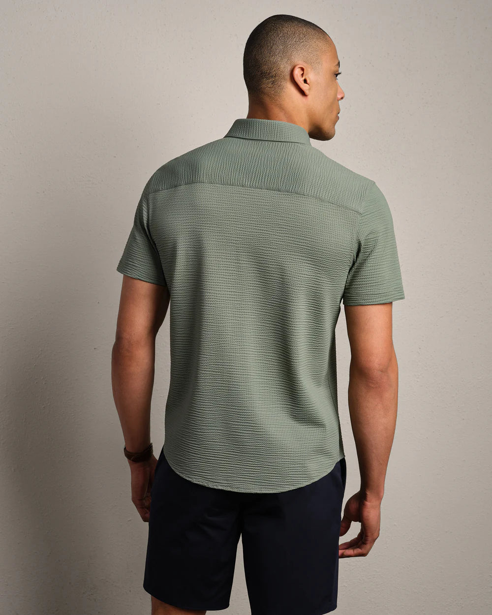 Rhone - Commuter Seersucker Short Sleeve Button Down - Olive Shadow