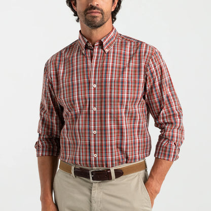 Duck Head - Long Sleeve Cotton Poplin Shirt - Watkins Plaid - Red Ochre