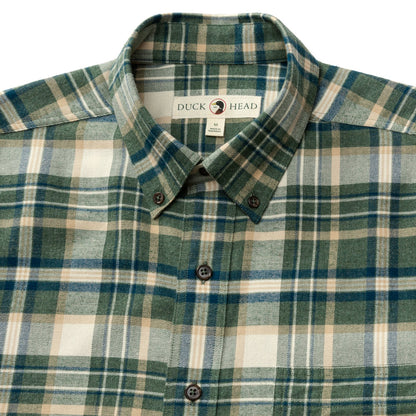 Duck Head - Long Sleeve Cotton Flannel Shirt - Stoker Plaid - Pine Green Heather