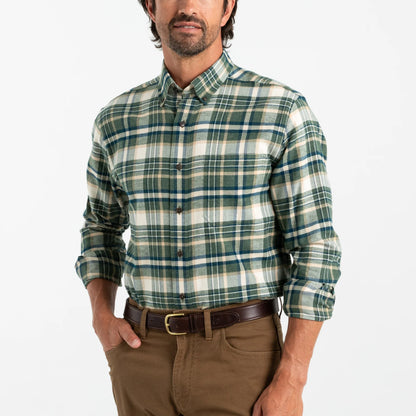 Duck Head - Long Sleeve Cotton Flannel Shirt - Stoker Plaid - Pine Green Heather