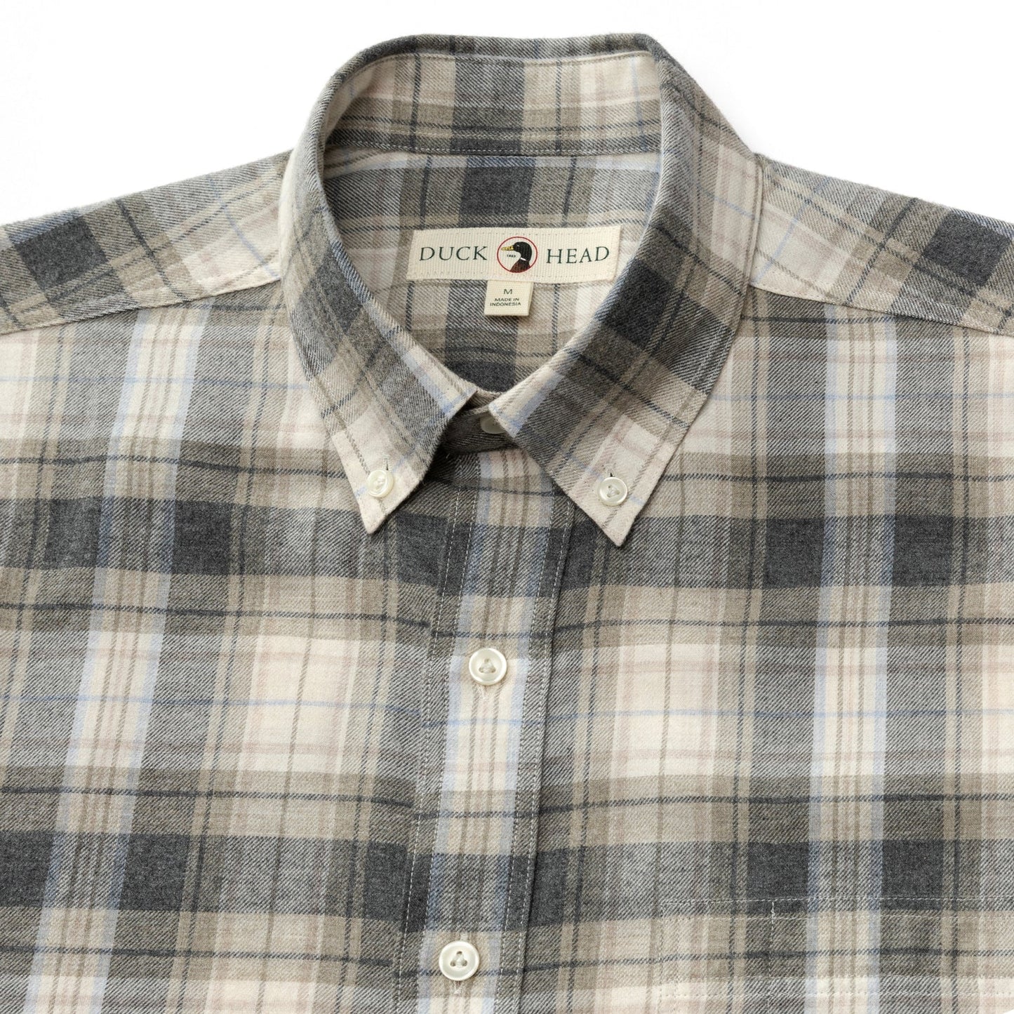 Duck Head - Long Sleeve Cotton Flannel Shirt - Rolland Plaid - Stone Heather