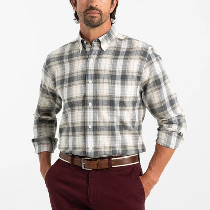 Duck Head - Long Sleeve Cotton Flannel Shirt - Rolland Plaid - Stone Heather